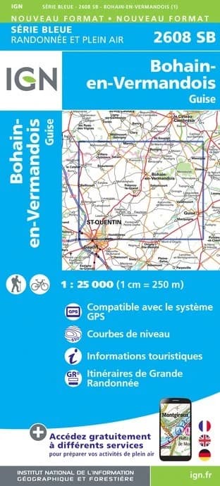 Carte randonnée Bohain-en-Vermandois.Villers-Outréaux | série Bleue IGN — recto