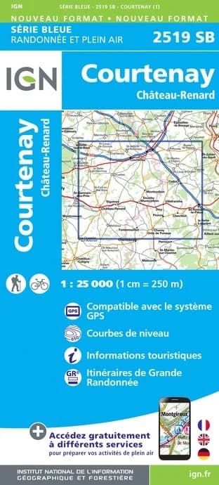 Carte randonnée Courtenay/Château-Renard | série Bleue IGN — recto