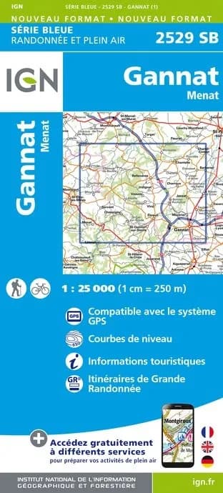 Carte randonnée Gannat/Menat | série Bleue IGN — recto