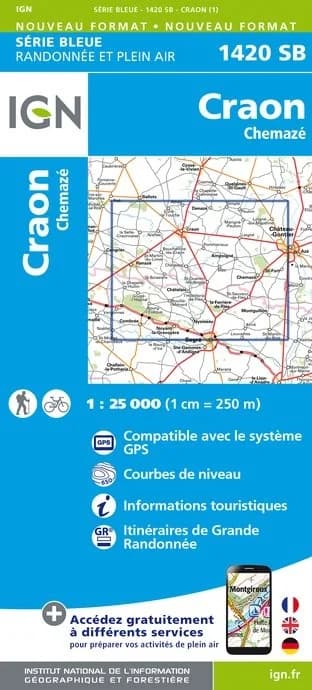 Carte randonnée Craon/Chemaze | série Bleue IGN — recto
