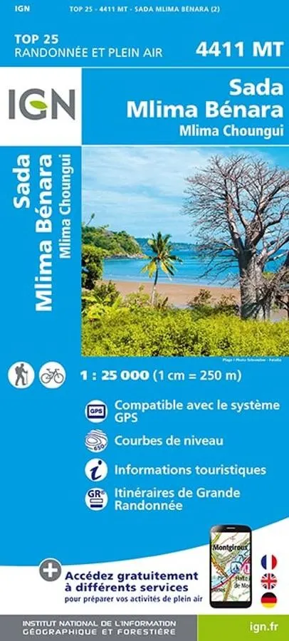 Carte IGN sada mlima benara mlima choungui mayotte 4411MT série Top 25 — recto