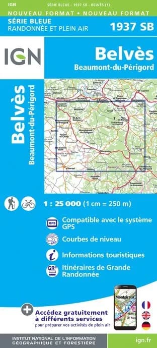Carte randonnée Belvès/Beaumont-du-Périgord | série Bleue IGN — recto