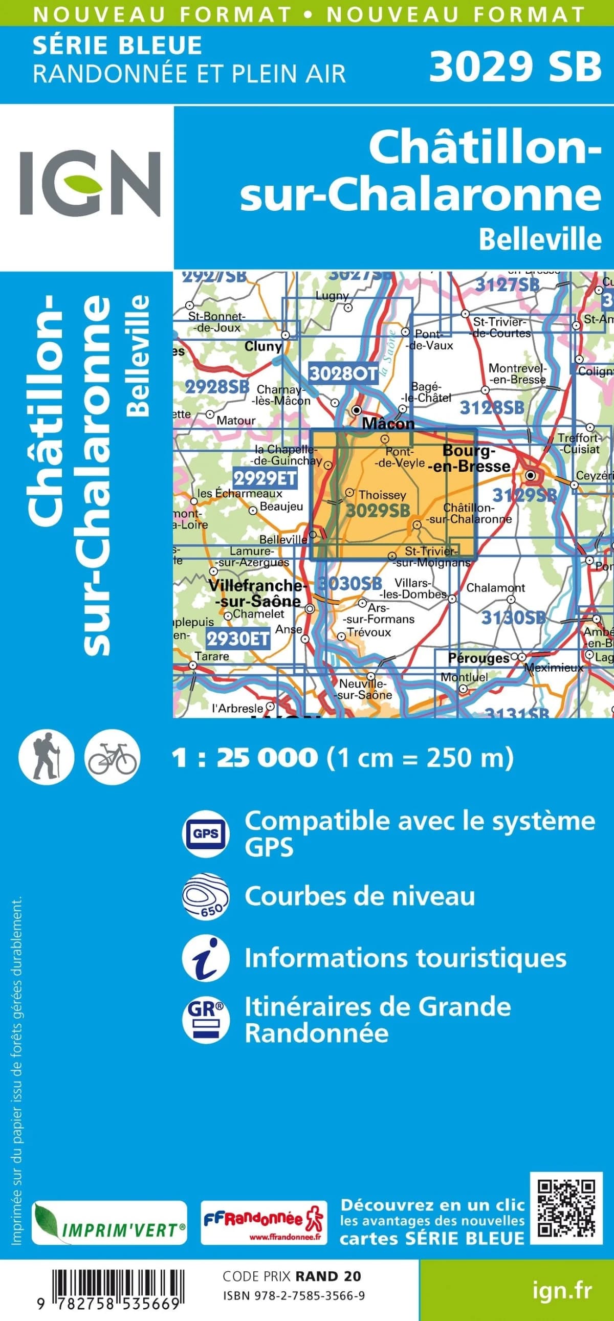 Carte randonnée Chatillon sur Chalaronne | série Bleue IGN — recto
