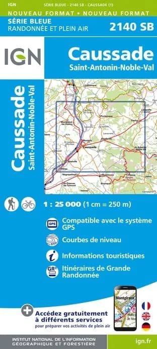 Carte randonnée Caussade/St-Antonin-Noble-Val | série Bleue IGN — recto