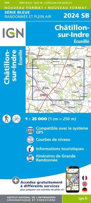 Carte randonnée Chatillon sur Indre - Ecueillé | série Bleue IGN — recto