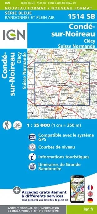 Carte randonnée Condé sur Noireau/Clecy/La Suisse Normande | série Bleue IGN — recto