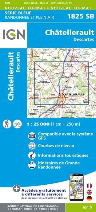 Carte randonnée Chatellerault - Descartes | série Bleue IGN — recto