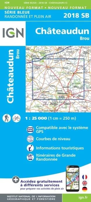 Carte randonnée Châteaudun/Brou | série Bleue IGN — recto