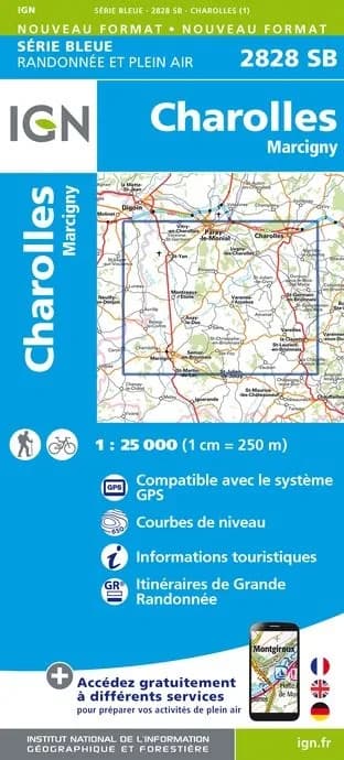 Carte randonnée Charolles/Marcigny | série Bleue IGN — recto