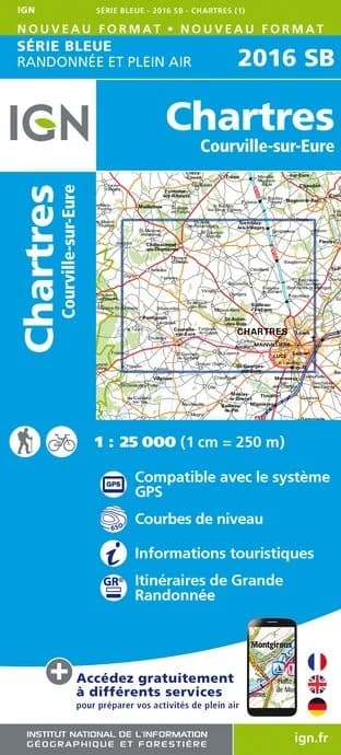 Carte randonnée Chartres - Courville sur Eure | série Bleue IGN — recto