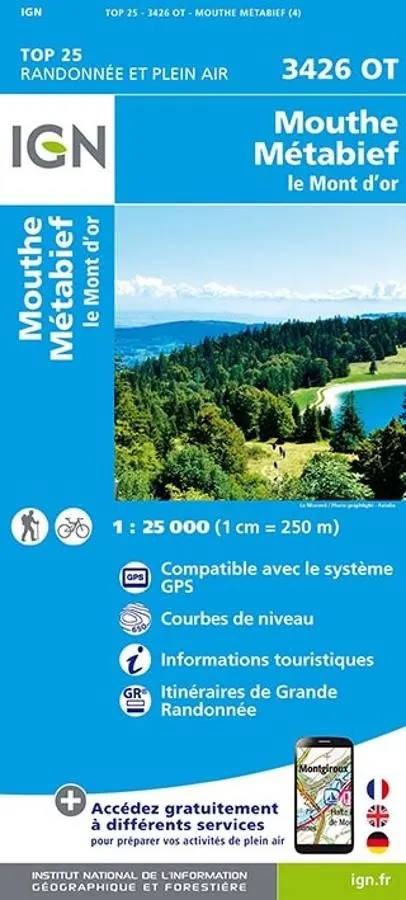 Carte IGN Mouthe Métabief le Mont d'Or 3426OT série Top 25 — recto