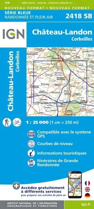 Carte randonnée Château-Landon/Corbeilles | série Bleue IGN — recto