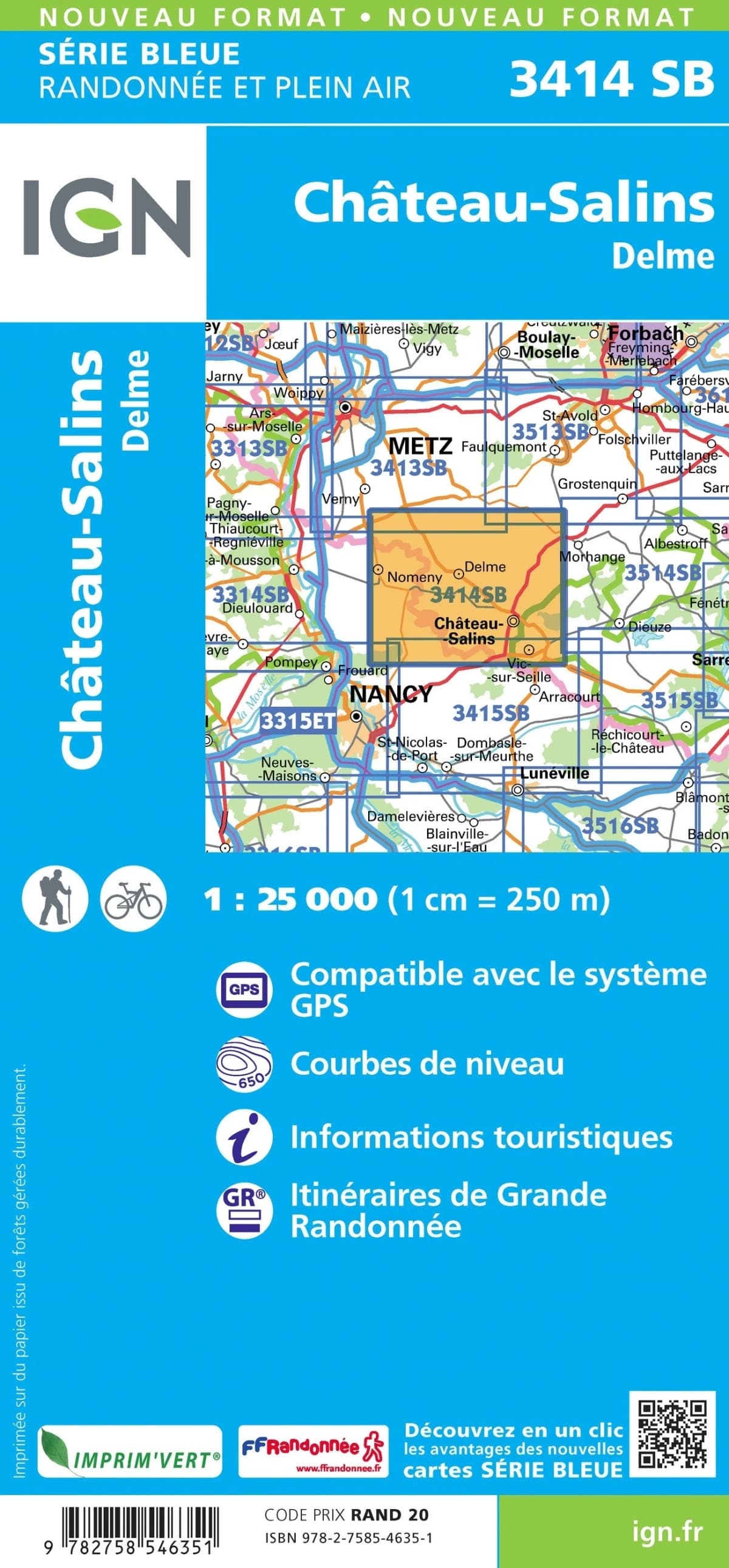 Carte randonnée Château-Salins/Delme | série Bleue IGN — recto
