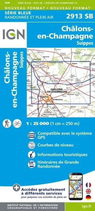 Carte randonnée Châlons-en-Champagne/Suippes | série Bleue IGN — recto