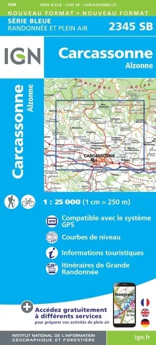 Carte randonnée Carcassonne/Alzonne | série Bleue IGN — recto