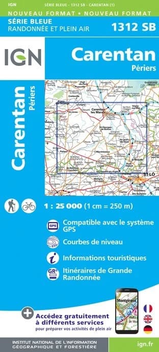 Carte randonnée Carentan/Périers | série Bleue IGN — recto