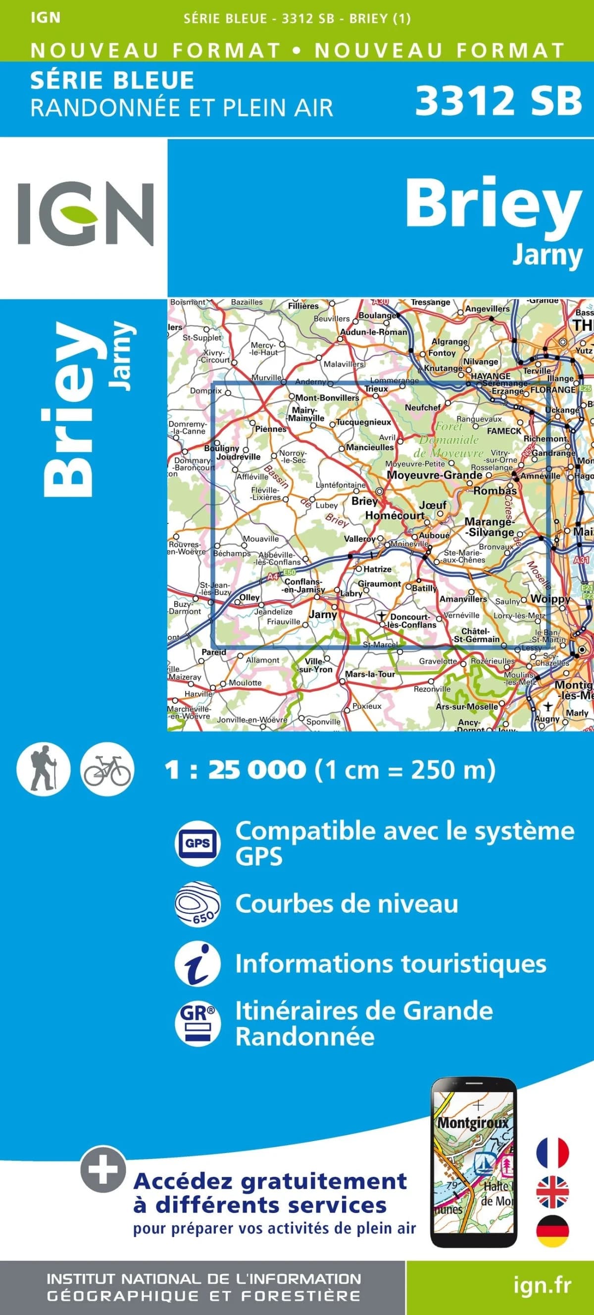 Carte randonnée Briey/Jarny | série Bleue IGN — recto