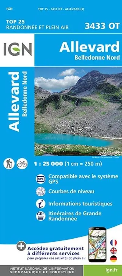 Carte IGN allevard belledonne nord 3433OT série Top 25 — recto