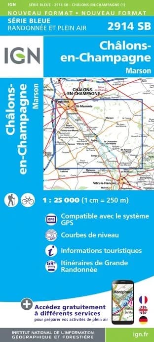 Carte randonnée Châlons-en-Champagne/Marson | série Bleue IGN — recto