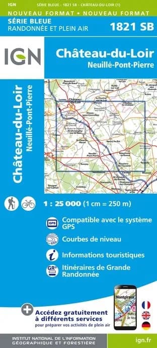 Carte randonnée Château du Loir / Neuillé / Pont Pierre | série Bleue IGN — recto