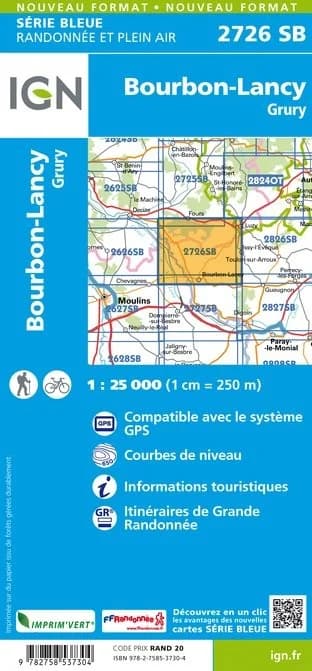 Carte randonnée Bourbon Lancy/Grury | série Bleue IGN — recto