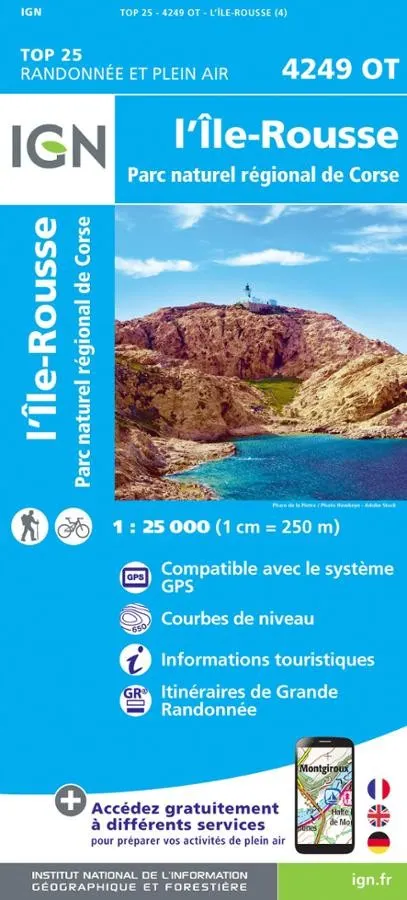 Carte IGN ile rousse parc national de corse 4249OT série Top 25 — recto