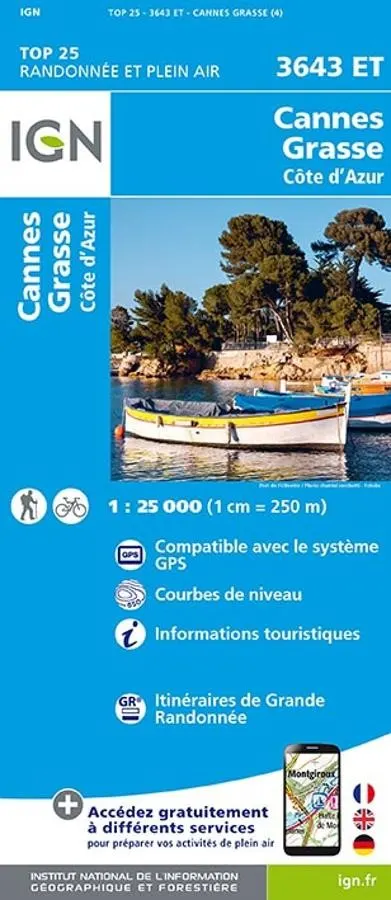 Carte IGN cannes grasse cote azur 3643ET série Top 25 — recto
