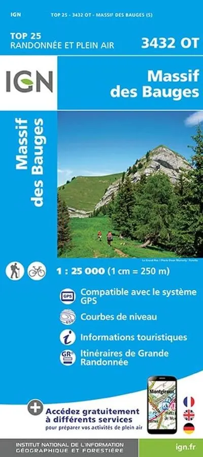 Carte IGN massif des bauges 3432OT série Top 25 — recto