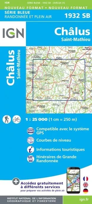 Carte randonnée Châlus/St-Mathieu | série Bleue IGN — recto