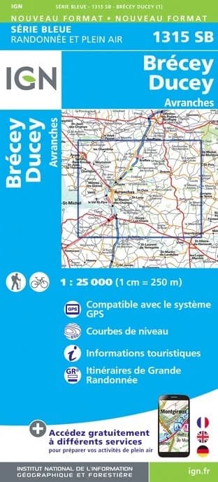 Carte randonnée Ducey-Brécey/Avranches | série Bleue IGN — recto