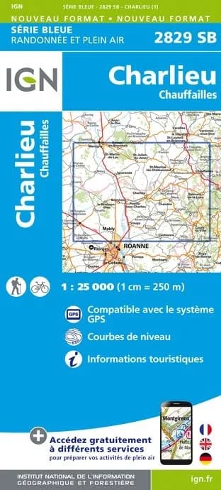 Carte randonnée Charlieu/Chauffailles | série Bleue IGN — recto