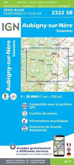 Carte randonnée Aubigny sur Néré/Souesmes | série Bleue IGN — recto