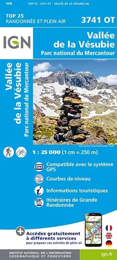 Carte IGN vallee de la vesubie 3741OT série Top 25 — recto