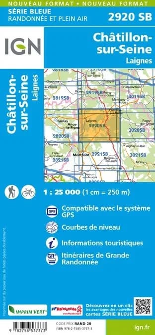 Carte randonnée Châtillon-sur-Seine/Laignes | série Bleue IGN — recto
