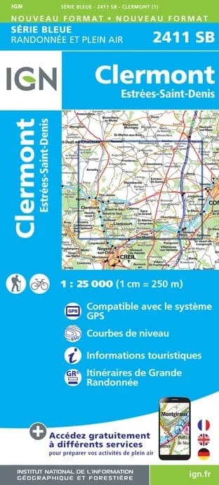 Carte randonnée Clermont.Estrées-Saint-Denis | série Bleue IGN — recto
