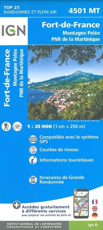 Carte IGN fort de France montagne pele martinique 4501MT série Top 25 — recto