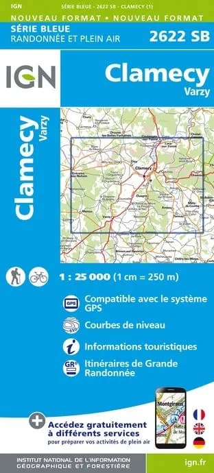 Carte randonnée Clamecy / Varzy | série Bleue IGN — recto