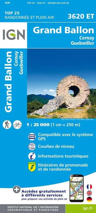 Carte IGN thann le grand ballon cernay guebwiller 3602ET série Top 25 — recto