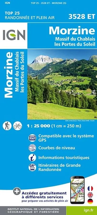 Carte IGN morzine massif chablais portes du soleil 3528ET série Top 25 — recto