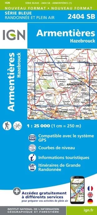 Carte randonnée Armentières | série Bleue IGN — recto