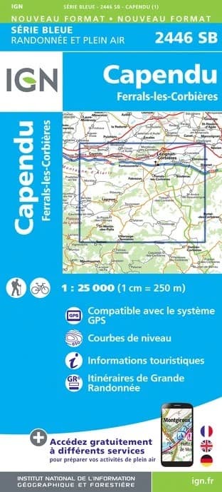 Carte randonnée Capendu/Ferrals-les-Corbières | série Bleue IGN — recto