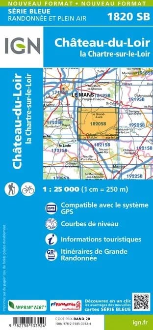 Carte randonnée Château du Loir / La Chartre sur le Loir | série Bleue IGN — recto