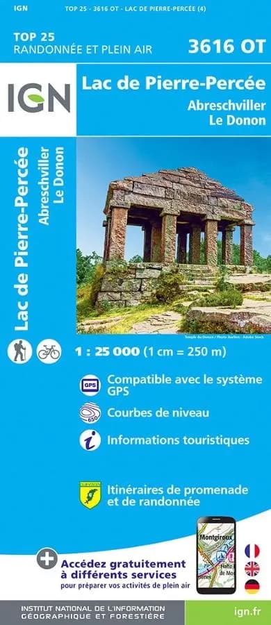 Carte IGN le donon lac de pierre percee 3616OT série Top 25 — recto