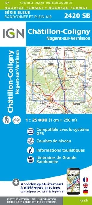 Carte randonnée Châtillon-Coligny/Nogent-en Vernisson | série Bleue IGN — recto