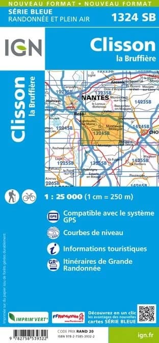 Carte randonnée Clisson/La Bruffière | série Bleue IGN — recto