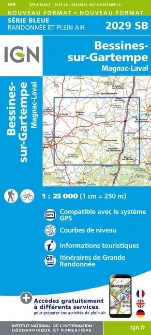 Carte randonnée Bessines-sur-Gartempe/Magnac Laval | série Bleue IGN — recto