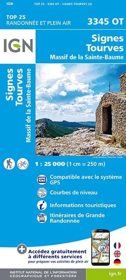 Carte IGN signes tourves massif sainte baume 3345OT série Top 25 — recto