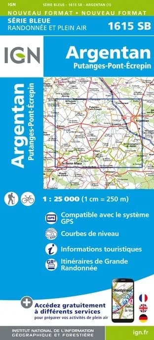Carte randonnée Argentan/Putances Pont Ecrepin | série Bleue IGN — recto