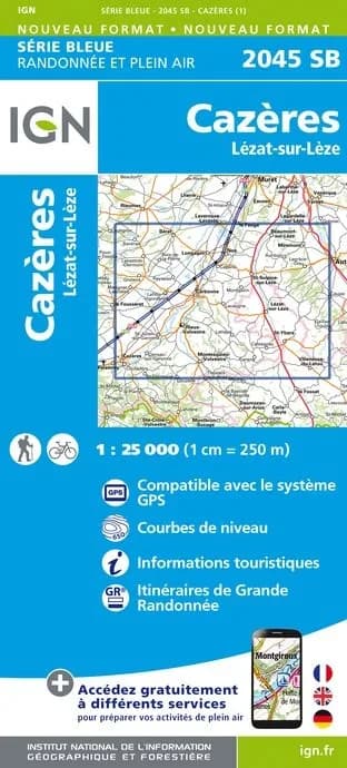 Carte randonnée Cazères/Lezat sur Léze | série Bleue IGN — recto