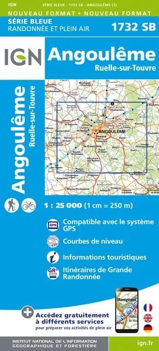 Carte randonnée Angoulème/Ruelle sur Touvre | série Bleue IGN — recto
